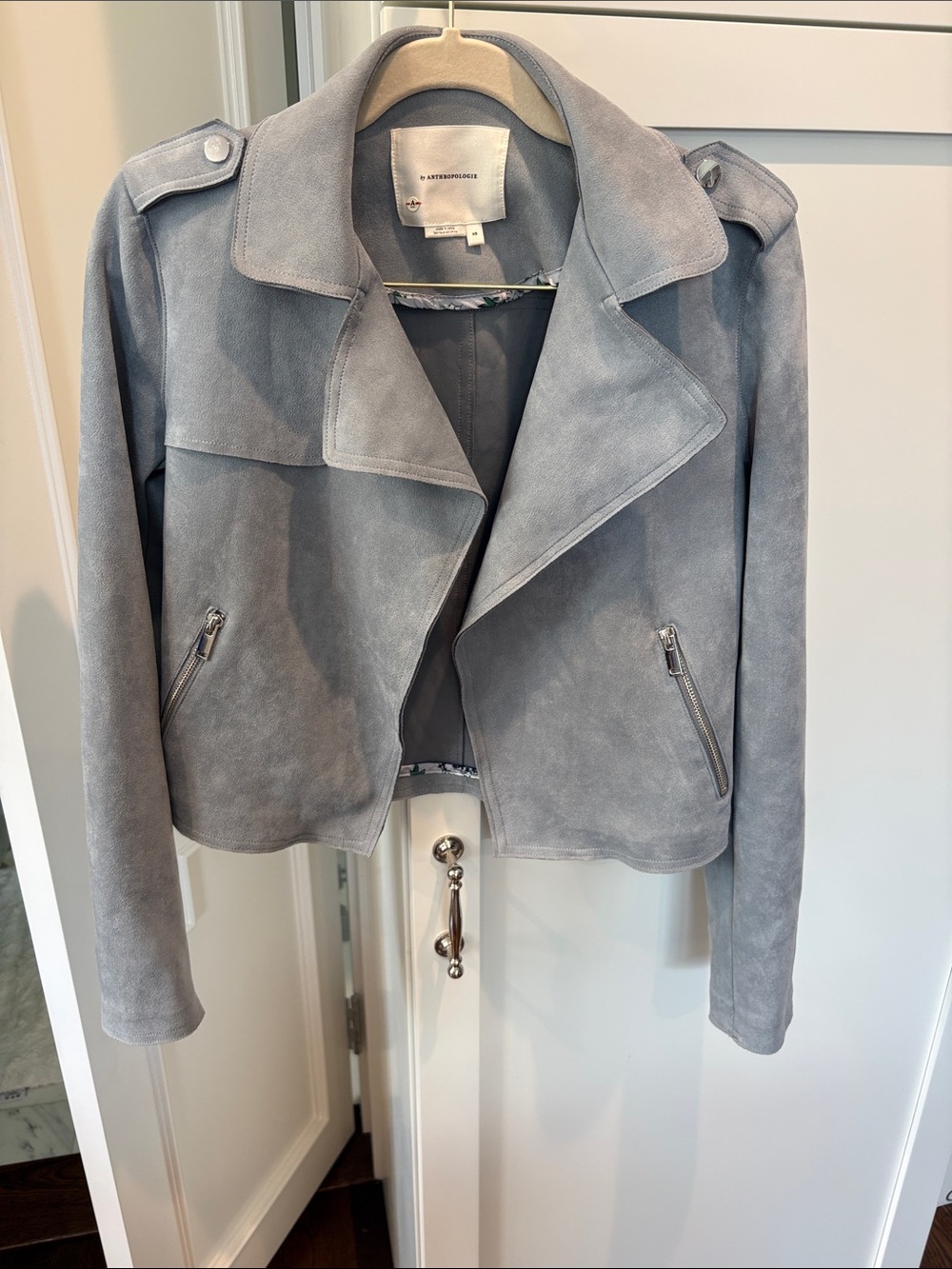 Anthropologie Light Gray Suede Cropped Moto Jacket